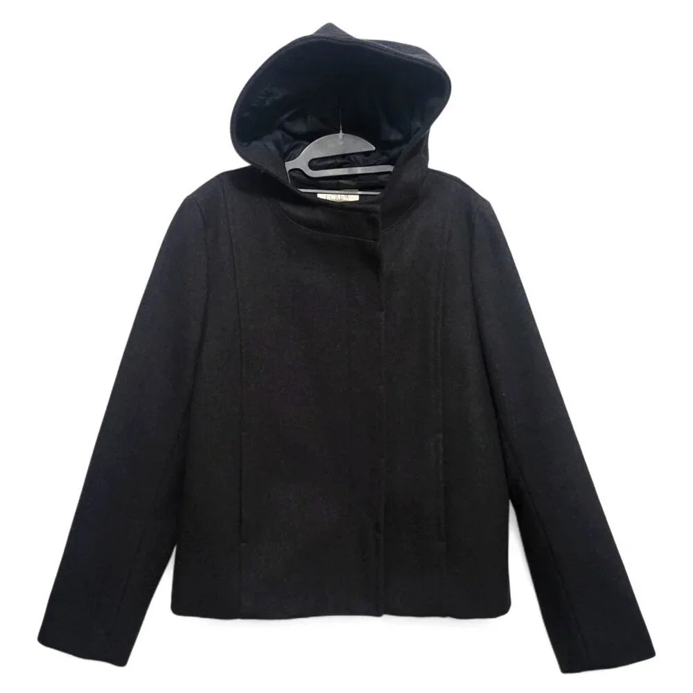 J. Crew Wool Blend Hooded Cropped Jacket Black Coat